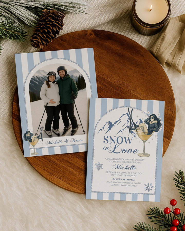 Apres Ski Bridal Shower Invitation for Winter Bridal Party in Mountains Cocktail Glass Skiing Invite Template #072 - TheLovebirdsDesign