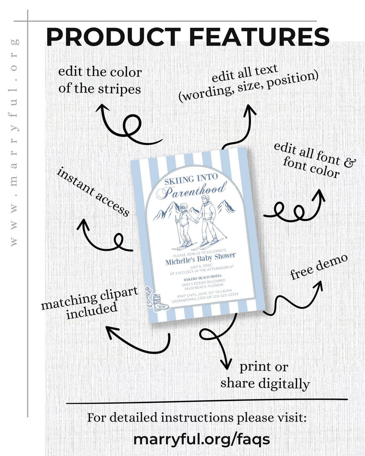 Skiing into Parenthood Apres Ski Baby Shower Invitation Template Snow in Love Baby Sprinkle for December Baby Ski Themed Party #072 - TheLovebirdsDesign