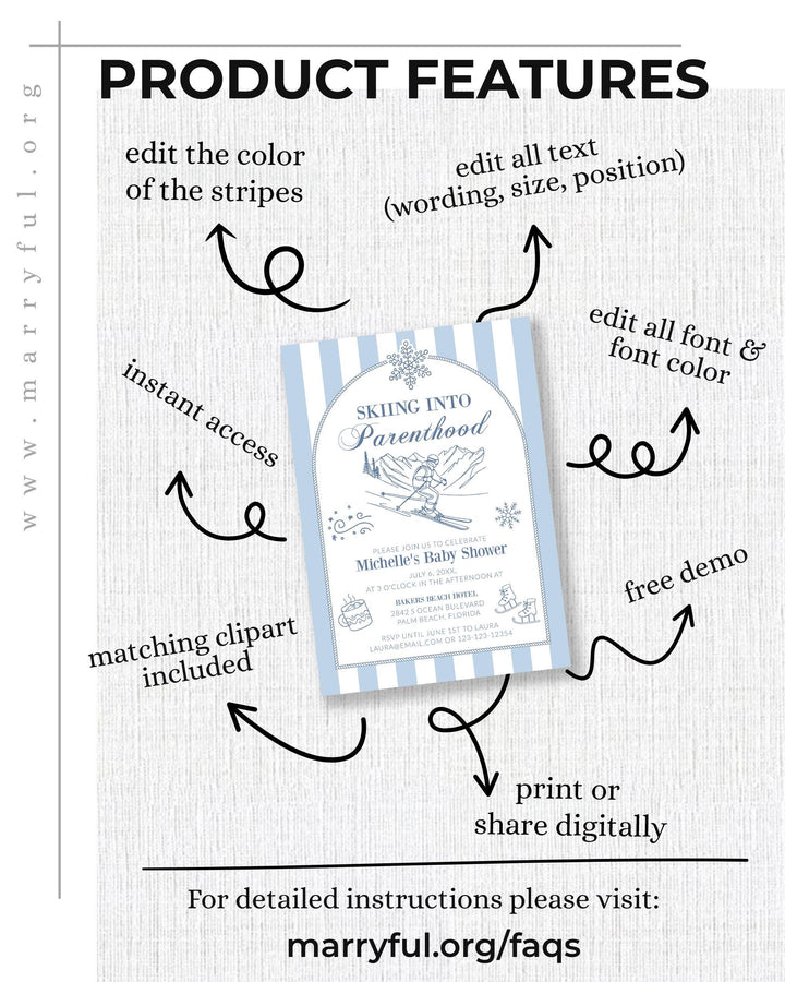 Skiing into Parenthood Apres Ski Baby Shower Invitation Suite Snowflake and Mountain Ski Party Winter Baby Sprinkle Invite Template #072 - TheLovebirdsDesign