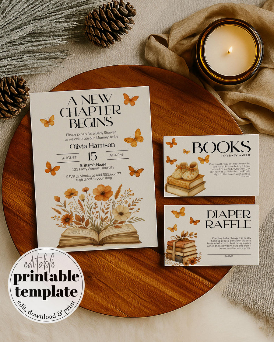 Fall Wildflower Storybook Baby Shower Invitation Template, Autumn Butterfly Theme 077FA-BSINV - marryful.org
