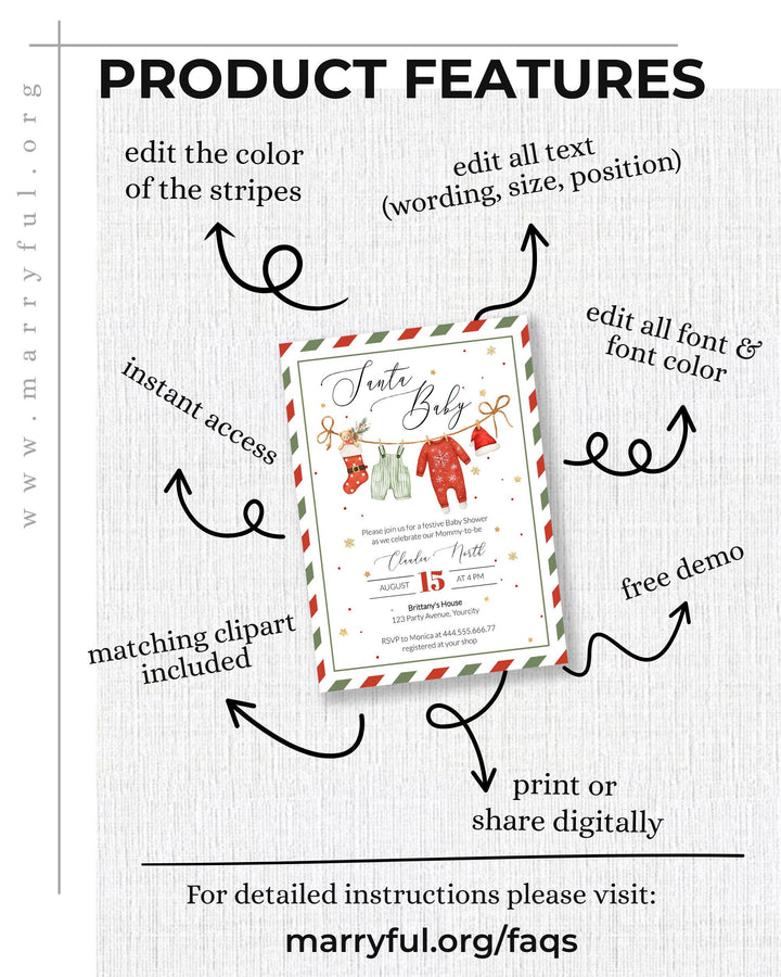 Christmas Baby Shower Clothes Invitation for December Santa Baby Editable Baby it's cold Outside Shower Invite Template Boys or Girls #072 - TheLovebirdsDesign
