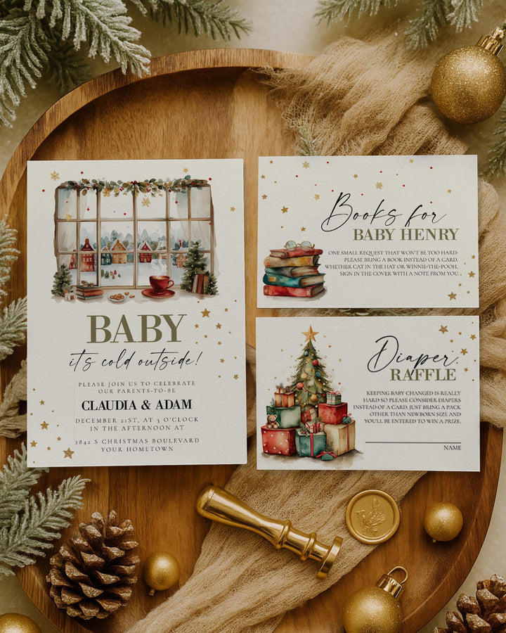 Baby it's cold outside Winter Baby Shower Invitation Template for a Christmas themed Baby Party #072 - TheLovebirdsDesign
