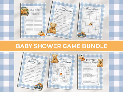 Fall Pumpkin Bear on Truck Baby Shower Game Bundle for Boys Thanksgiving Baby Party Printable Games Templates #068pu - TheLovebirdsDesign