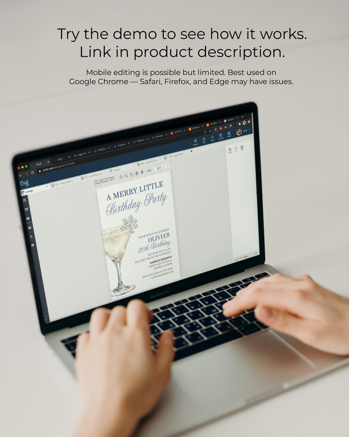 Merry Little Birthday Party Invitation Template with Winter Christmas Cocktail Theme Snow in Love Adult 30th Birthday Invite #072 - TheLovebirdsDesign