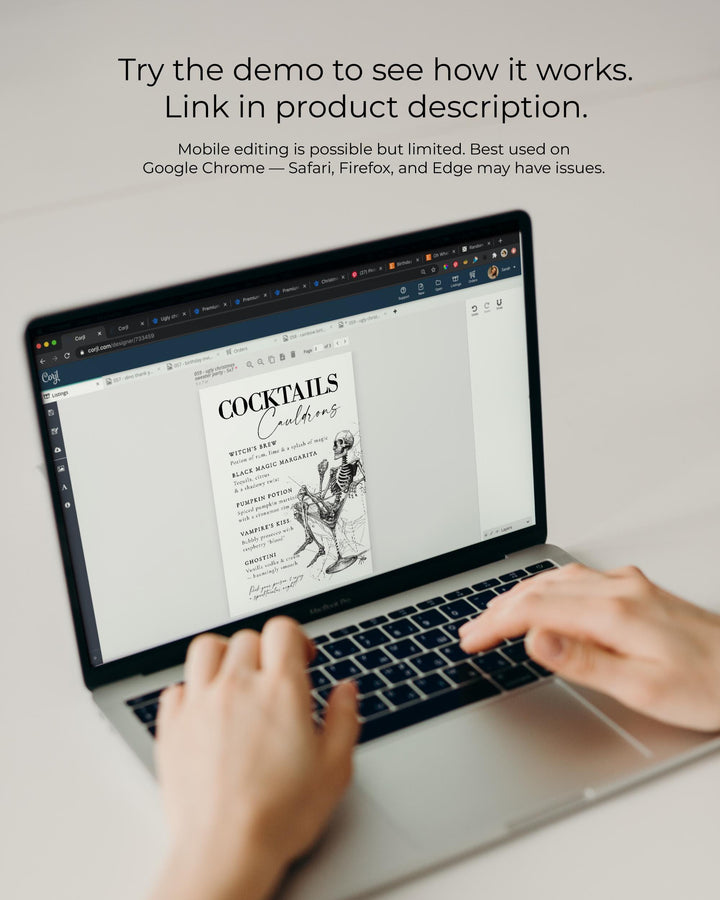 Vintage Gothic Halloween Cocktail Party Bar Menu Template with Skeleton Halloween Drinks Sign for Costume Party #072 - TheLovebirdsDesign