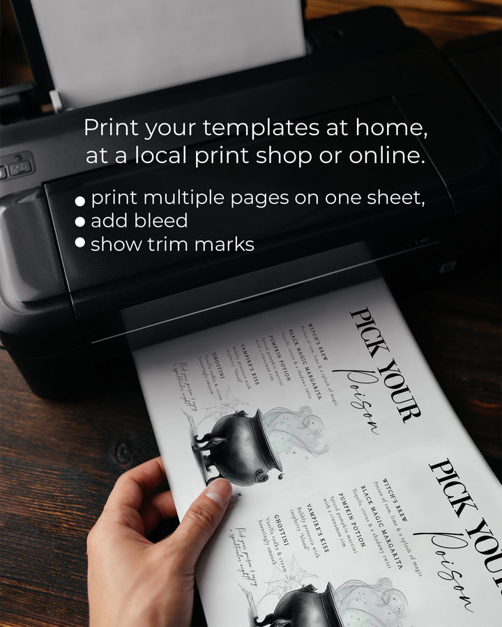 Halloween Cocktail Party Bar Menu Template Vintage Gothic Halloween Costume Party Sign with Skeleton #072 - TheLovebirdsDesign