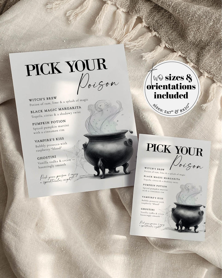 Halloween Cocktail Party Bar Menu Template Vintage Gothic Halloween Costume Party Sign with Skeleton #072 - TheLovebirdsDesign