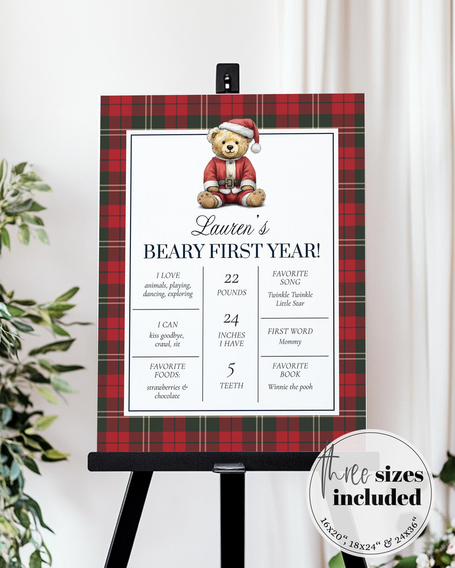 Christmas Teddy Bear Birthday Milestone Sign Template, Winter Bear Party Printable 068CH-MISI - marryful.org