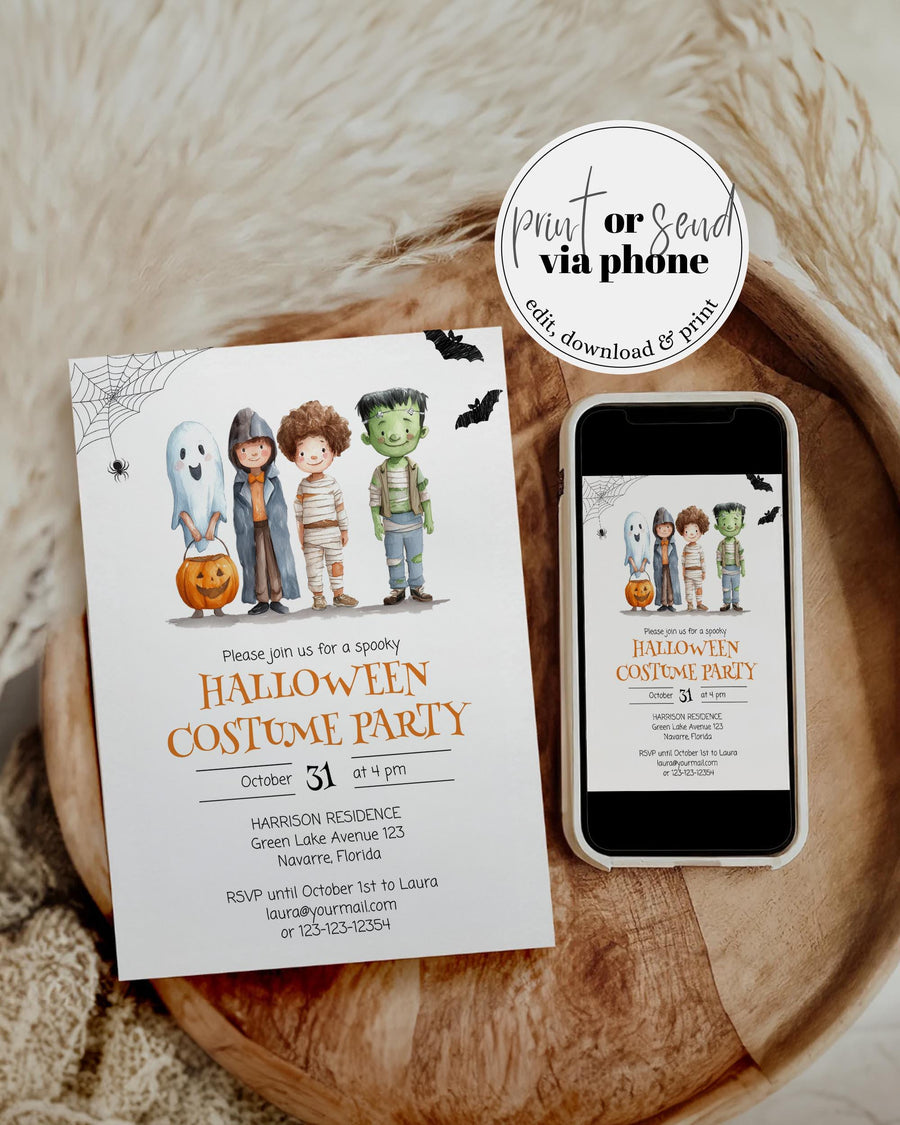 Halloween Costume Party Invitation Template, Kids Costume Event Printable #070 - marryful.org