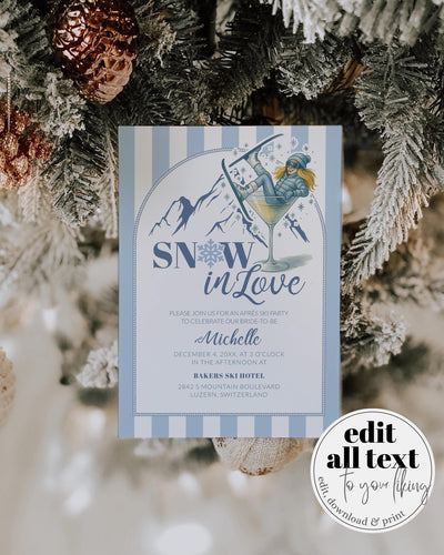 Apres Ski Bridal Shower Invitation for Winter Bridal Party in Mountains Cocktail Glass Skiing Invite Template #072 - TheLovebirdsDesign