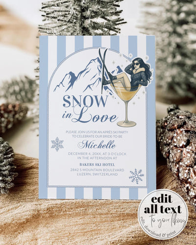 Winter Snow in Love Bridal Shower Invitation Template Downloadable Apres Ski Invite for Bridal Party in the Mountains #072 - TheLovebirdsDesign
