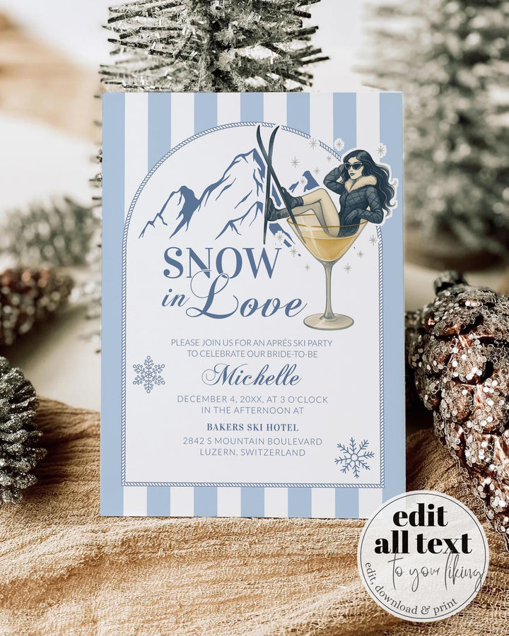 Winter Snow in Love Bridal Shower Invitation Template Downloadable Apres Ski Invite for Bridal Party in the Mountains #072 - TheLovebirdsDesign