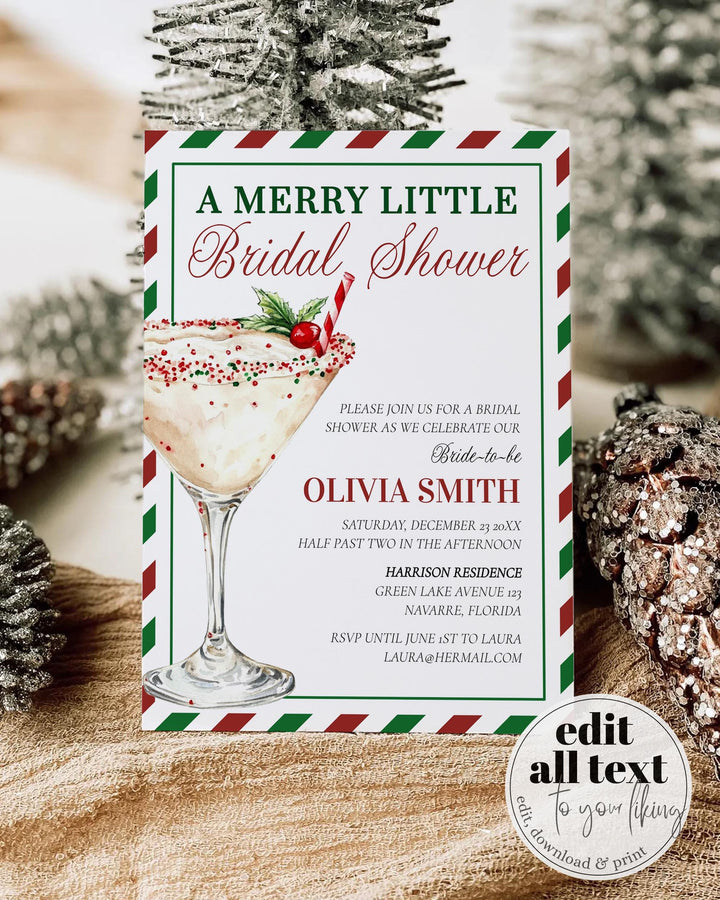 Merry Little Bridal Shower Invitation Red and Green Cocktail Invite Template for Christmas Bridal Shower in December #072 - TheLovebirdsDesign