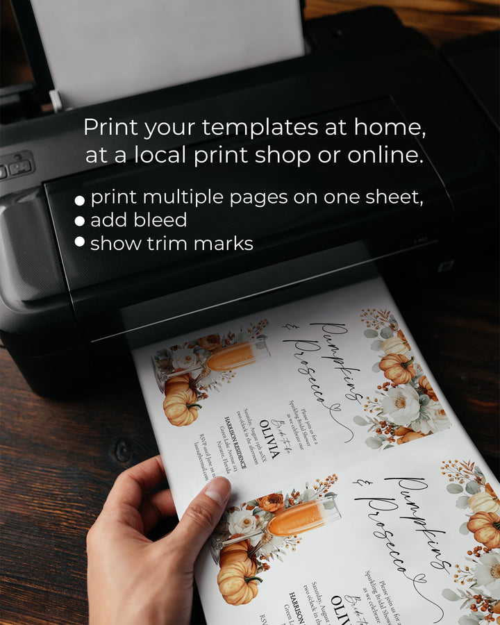 Pumpkins and Prosecco Bridal Shower Invitation Template for a Floral Fall in Love Bridal Brunch #072 - TheLovebirdsDesign