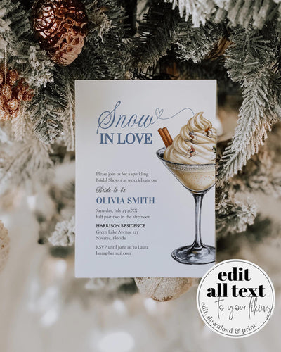 Winter Bridal Shower Invitation Template Aprés Ski Martini Cocktail for a Winter Snow in Love Bridal Shower in December #072 - TheLovebirdsDesign