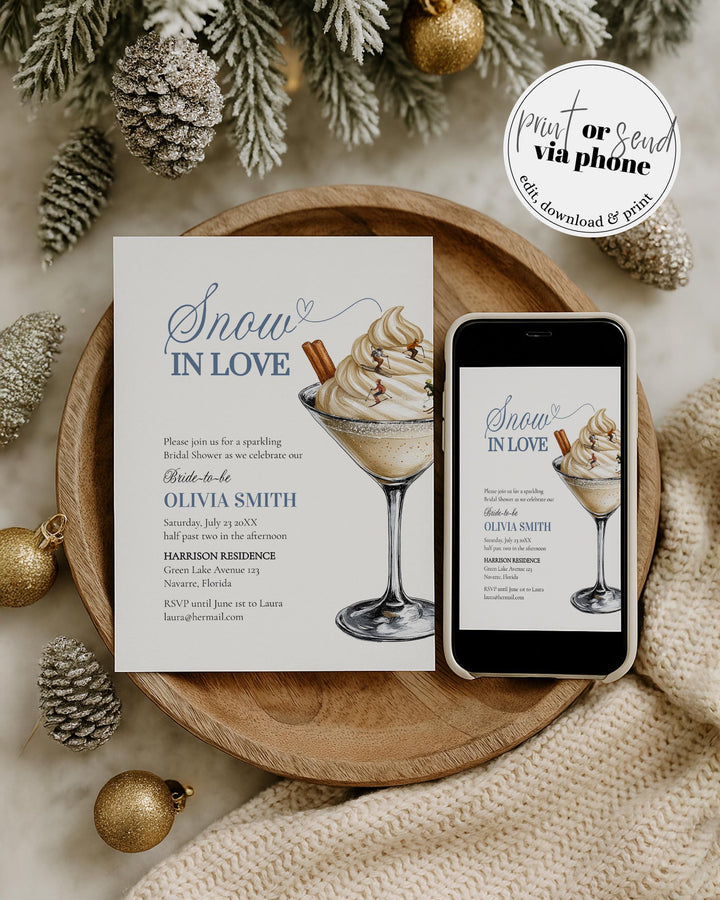 Winter Bridal Shower Invitation Template Aprés Ski Martini Cocktail for a Winter Snow in Love Bridal Shower in December #072 - TheLovebirdsDesign
