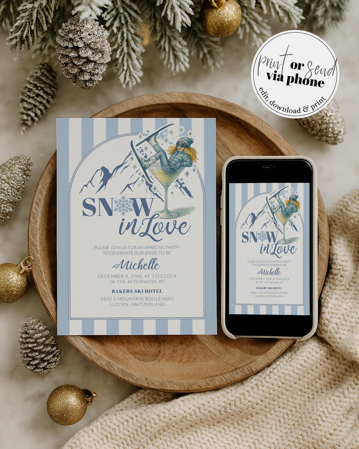 Winter Snow in Love Bridal Shower Invitation Template Downloadable Apres Ski Invite for Bridal Party in the Mountains #072 - TheLovebirdsDesign