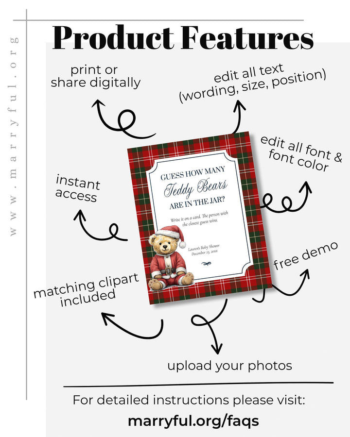 Christmas Teddy Bear Baby Shower Game: Guessing Game Template (Digital Download) #068ch - TheLovebirdsDesign