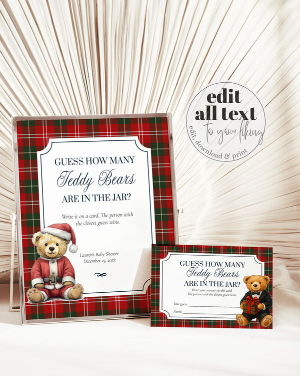 Christmas Teddy Bear Baby Shower Game: Guessing Game Template (Digital Download) #068ch - TheLovebirdsDesign