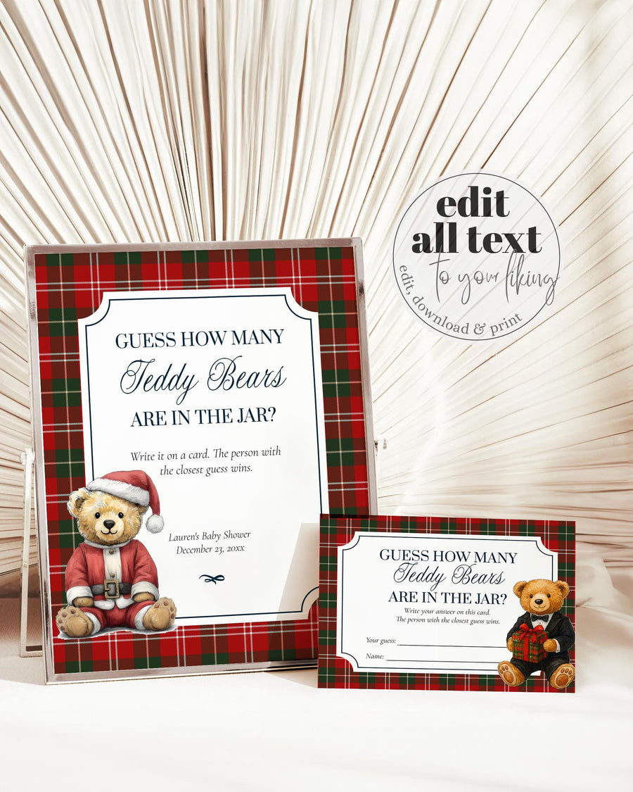 Christmas Teddy Bear Baby Shower Game Template, Holiday Guessing Game Printable 068CH-GAME - marryful.org