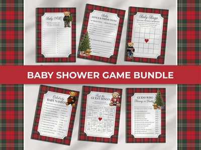 Christmas Teddy Bear Baby Shower Games Bundle: Red & Green Winter Theme (Digital Download) #068ch - TheLovebirdsDesign