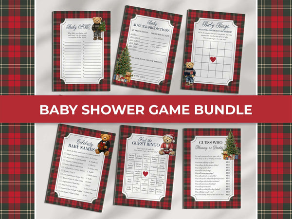 Christmas Teddy Bear Baby Shower Games Bundle: Red & Green Winter Theme (Digital Download) #068ch - TheLovebirdsDesign