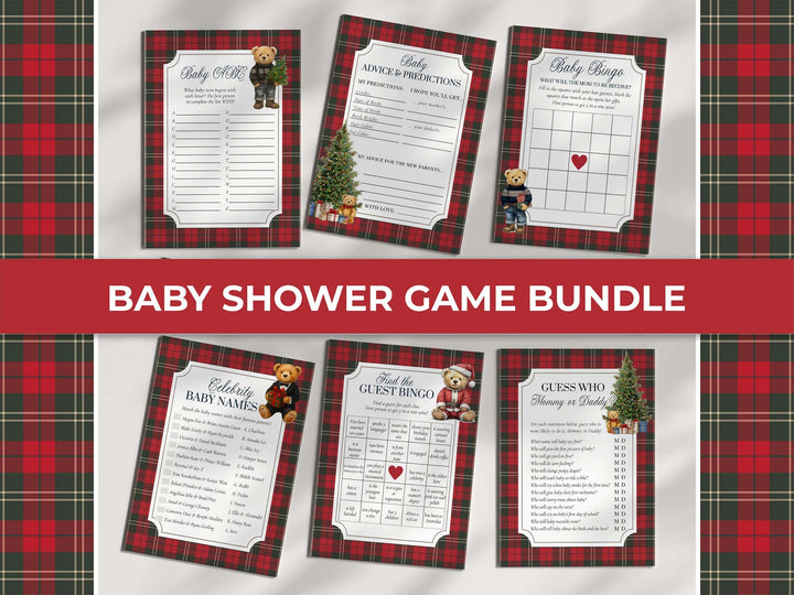 Christmas Teddy Bear Baby Shower Games Bundle: Red & Green Winter Theme (Digital Download) #068ch - TheLovebirdsDesign