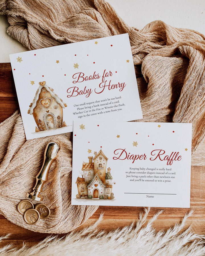 Christmas Baby Shower Invitation Suite for an It takes a Village Baby Shower with Gingerbread Houses Gender Neutral Editable Template #072 - TheLovebirdsDesign