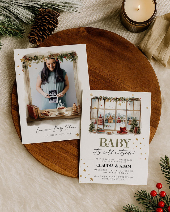 Baby it's cold outside Winter Baby Shower Invitation Template for a Christmas themed Baby Party #072 - TheLovebirdsDesign