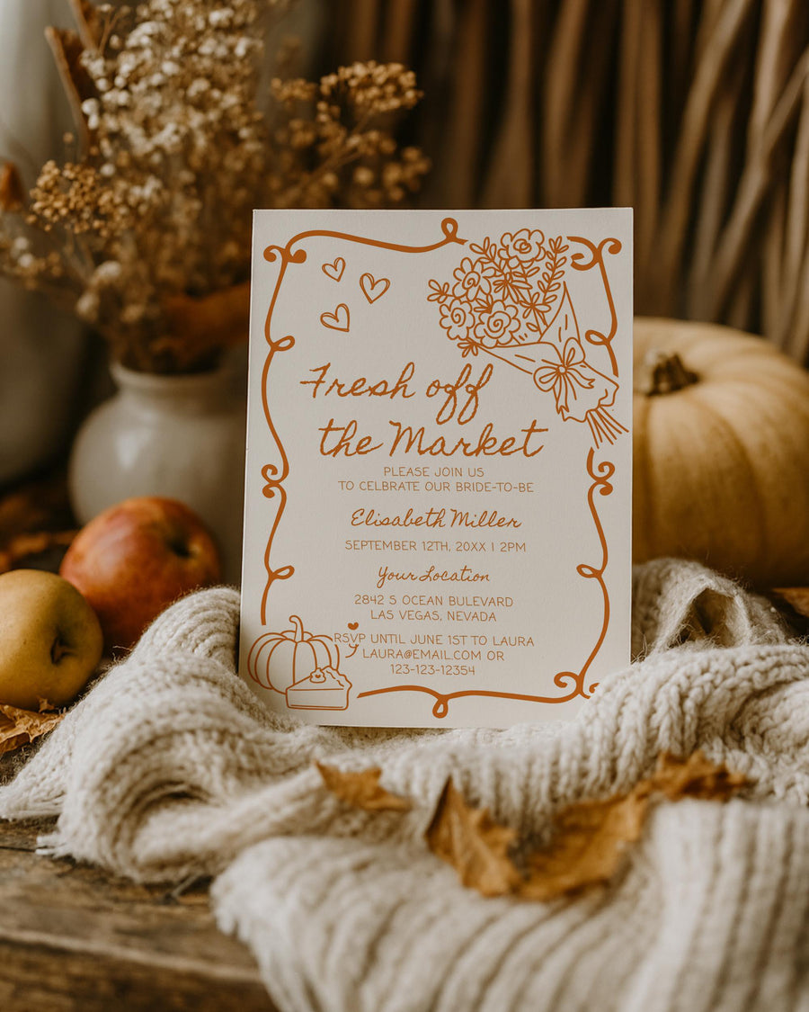 Farmers Market Bridal Shower Invitation Template, Fresh Off the Market, Fall Pumpkin 070FR-BRSINV - marryful.org