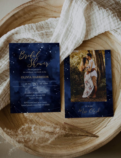 Celestial Bridal Shower Invitation Template, Galaxy Starry Night Editable Invite #066 - TheLovebirdsDesign