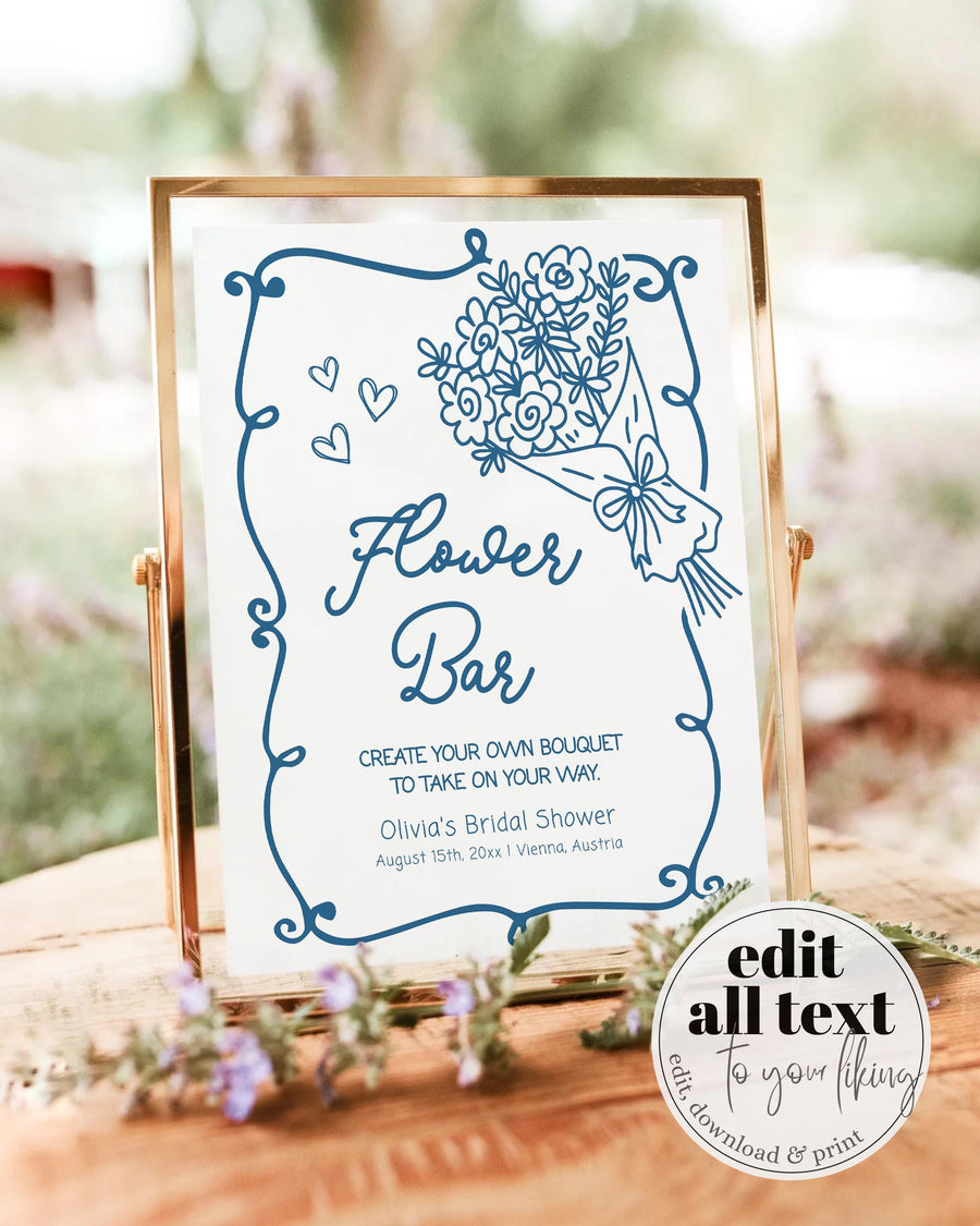 Flower Bar Sign Template, Whimsical Bridal Shower Decor, Digital Download 8x10 070BL-FLBAME - marryful.org