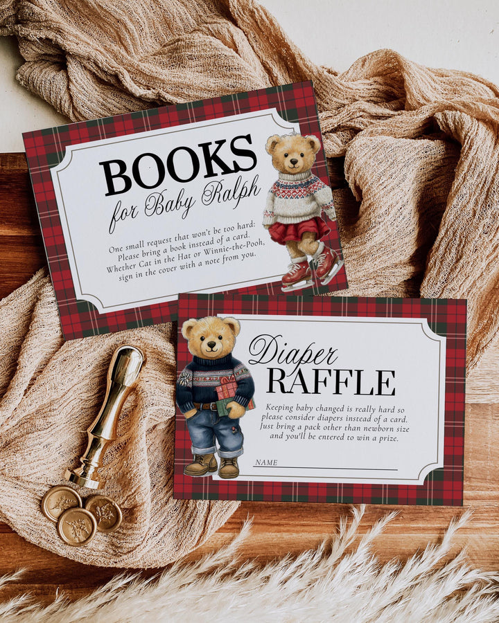 Christmas Bear Baby Shower Invitation Vintage Heritage Luxury Baby Shower Invite Template Teddy Bear Theme #068ch - TheLovebirdsDesign
