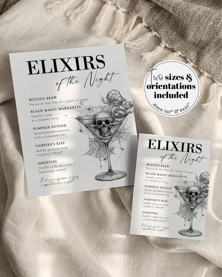 Skeleton Halloween Bar Menu Sign Template for Vintage Costume Party Gothic Halloween Cocktail Party Sign #072 - TheLovebirdsDesign