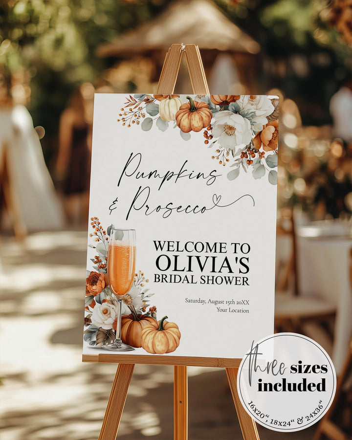Pumpkins and Prosecco Bridal Shower Welcome Sign Template for a Floral Fall in Love Bridal Brunch #072 - TheLovebirdsDesign
