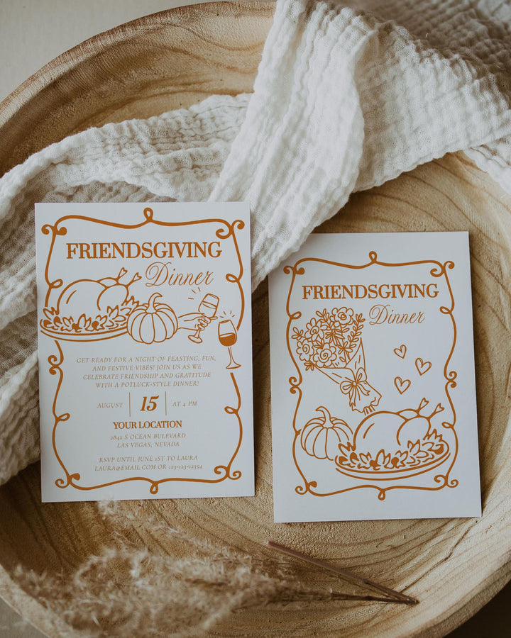 Fall Friendsgiving Dinner Invitation Template Editable Printable Autumn Holiday Invite Card #070 - TheLovebirdsDesign