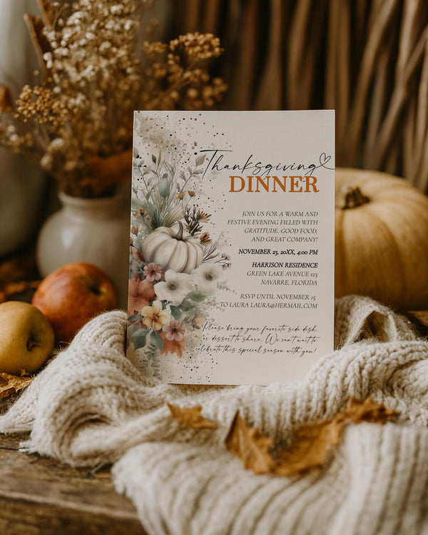 Printable Thanksgiving Feast Invitation Template Fall Gathering Dinner Editable Design #072 - TheLovebirdsDesign
