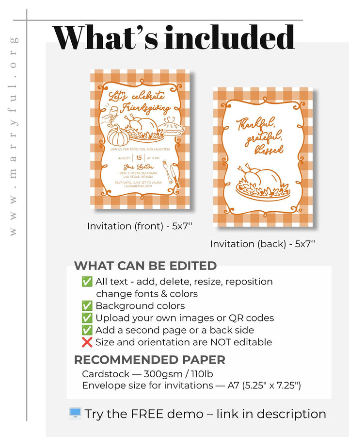 Whimsical Friendsgiving Dinner Invitation Template Customizable Thanksgiving Potluck Printable Invite #070 - TheLovebirdsDesign