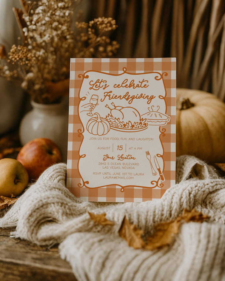 Whimsical Friendsgiving Dinner Invitation Template Customizable Thanksgiving Potluck Printable Invite #070 - TheLovebirdsDesign