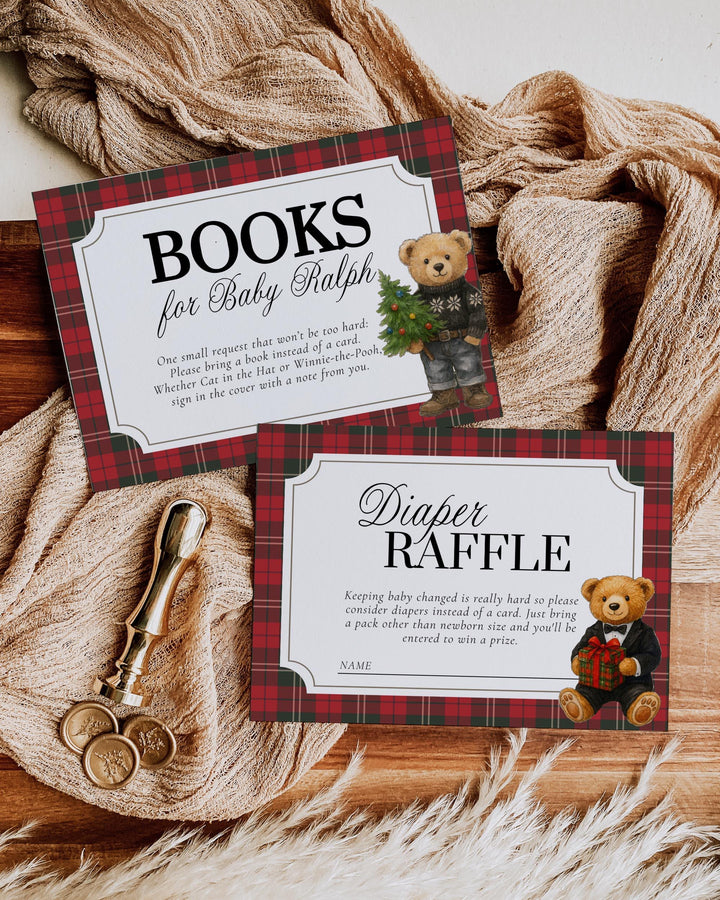 Christmas Bear Baby Shower Invitation Template for Vintage Heritage Santa Baby Shower Invite Template Luxury Teddy Bear Theme #068ch - TheLovebirdsDesign