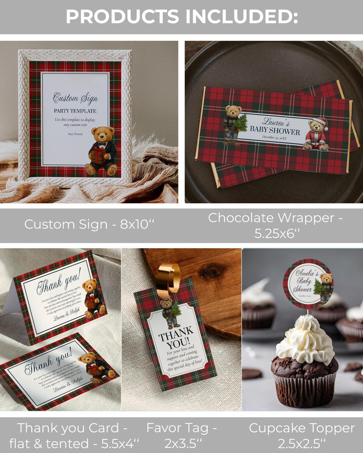 Christmas Polo Teddy Bear Baby Shower Invitation Bundle (Digital Download) #068ch - TheLovebirdsDesign