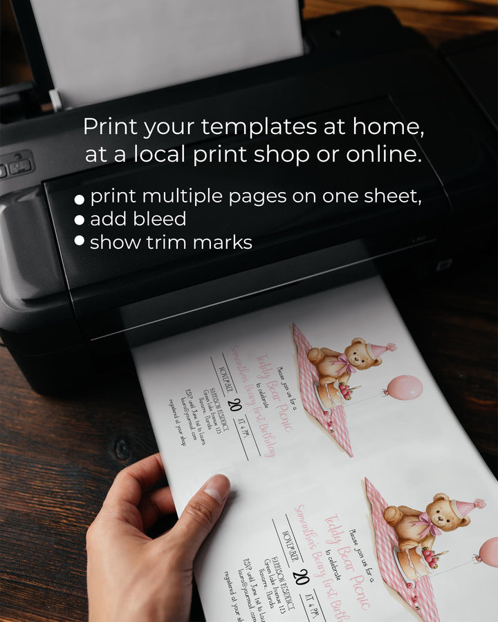 Pink Teddy Bear Picnic 1st Birthday Invitation Template (Digital Download) #072 - TheLovebirdsDesign