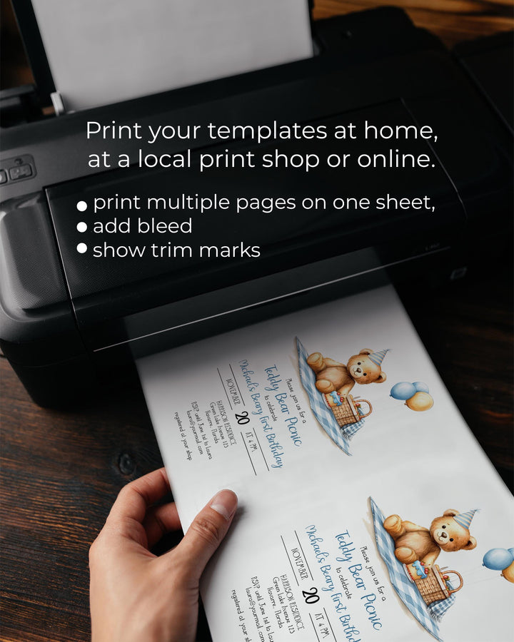 Blue Teddy Bear Picnic 1st Birthday Invitation Template (Digital Download) #072 - TheLovebirdsDesign