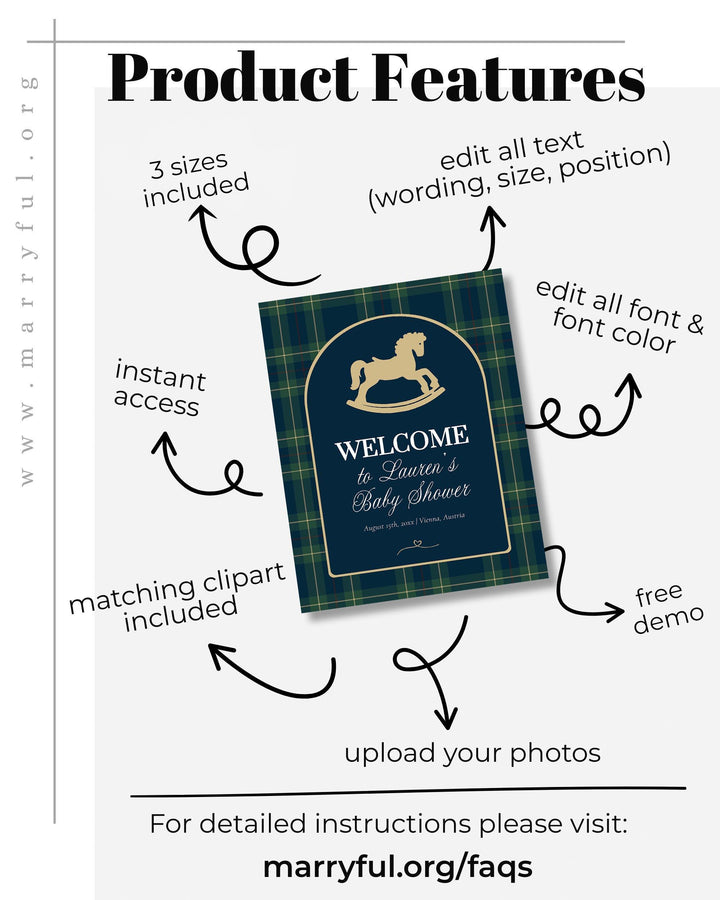 Polo Rocking Horse Baby Shower Welcome Sign Template, Navy Green Gold Theme #068rl - TheLovebirdsDesign