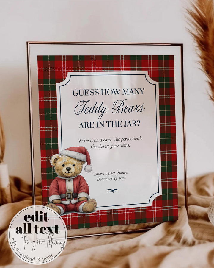 Christmas Teddy Bear Baby Shower Game: Guessing Game Template (Digital Download) #068ch - TheLovebirdsDesign