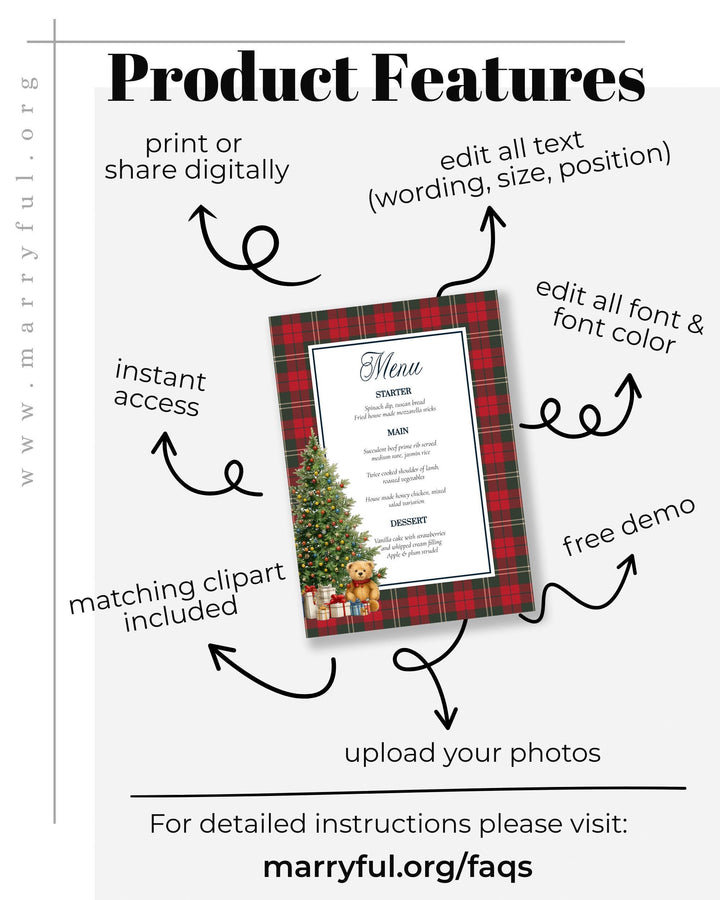 Christmas Bear Baby Shower Menu Template: Vintage Teddy Bear (Digital Download) #068ch - TheLovebirdsDesign