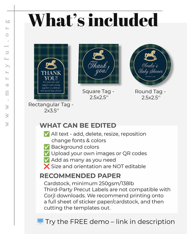 Polo Baby Shower Favor Tag Template, Navy Green Gold Rocking Horse Label Sticker #068rl - TheLovebirdsDesign