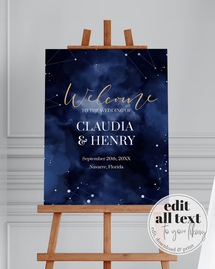 Celestial Wedding Welcome Sign Template, Starry Night Galaxy Theme ...