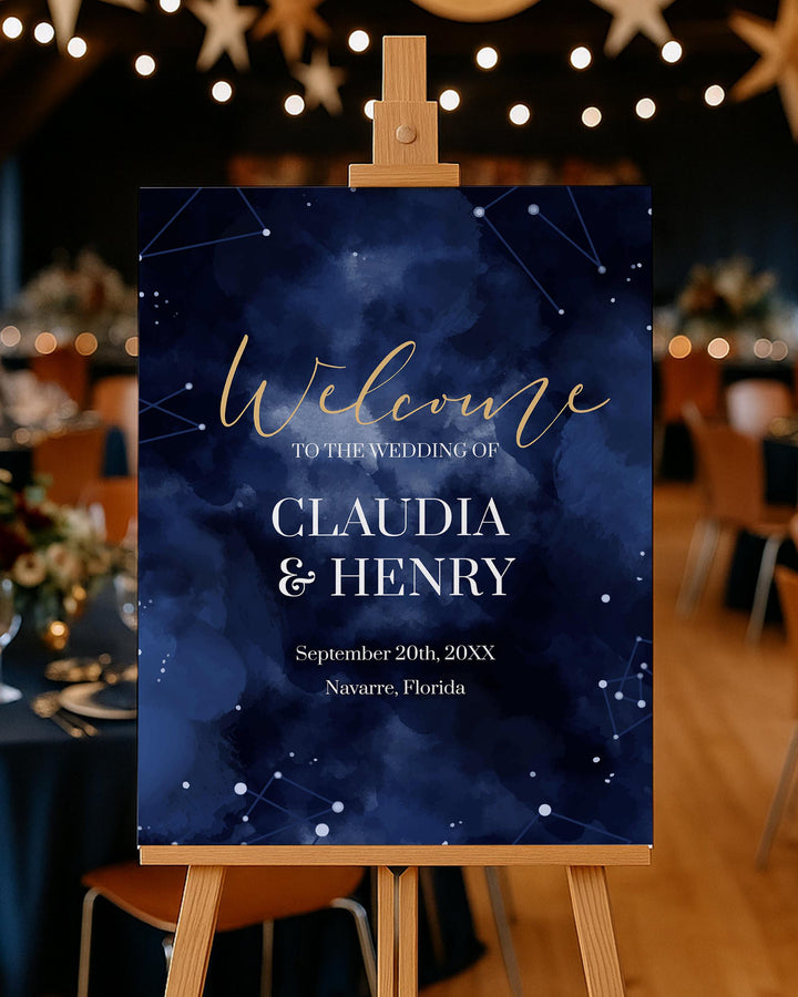 Celestial Wedding Welcome Sign Template, Starry Night Galaxy Theme ...