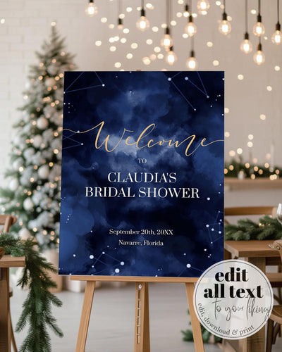 Celestial Bridal Shower Sign Template, Starry Night or Moon Wedding Welcome Sign #066 - TheLovebirdsDesign